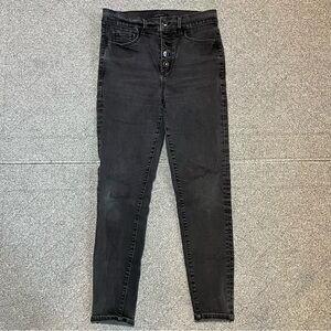 Ann Taylor LOFT The Skinny Jewel Button Fly Jeans Womens Size 8 Black Denim